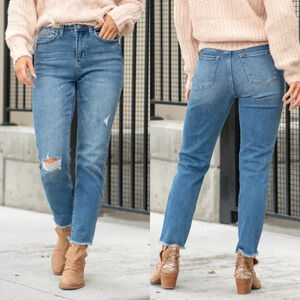 Judy Blue Howdy High Waist Boyfriend Fit Raw‎ Hem Jeans
